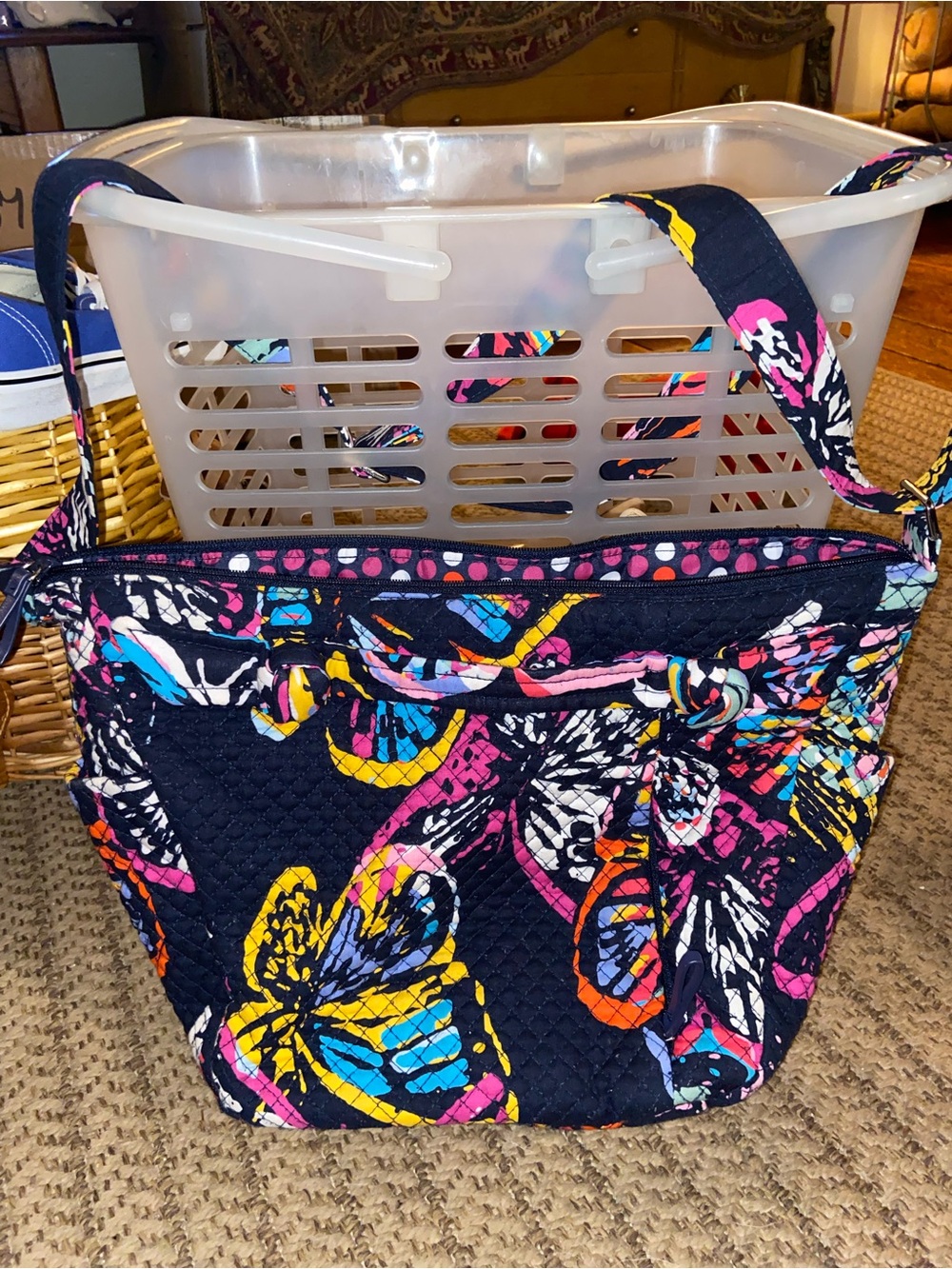 Vera Bradley Navy Quilted Butterfly Floral Crossbody with Multicolor Accents